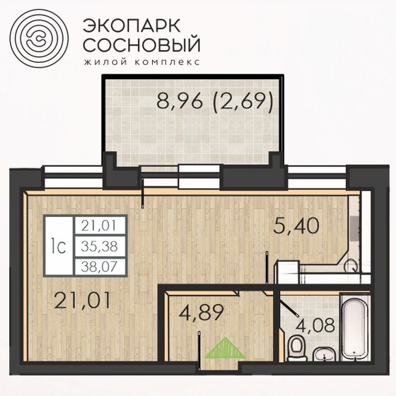 38,1 м², 1-комнатная квартира 5 446 256 ₽ - изображение 1