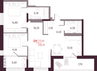 74,9 м², 2-комнатная квартира 13 029 120 ₽ - изображение 9