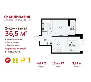 Квартира 36,5 м², 2-комнатная - изображение 1