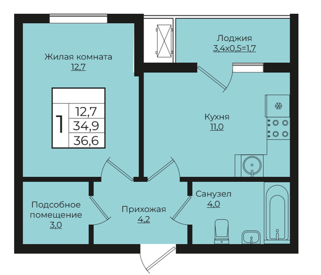 38,8 м², 1-комнатная квартира 5 032 360 ₽ - изображение 58