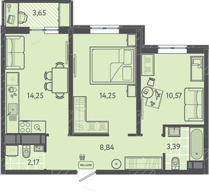 Квартира 54,4 м², 2-комнатная - изображение 1