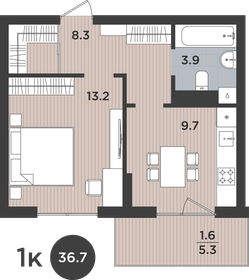 Квартира 36,7 м², 1-комнатная - изображение 1