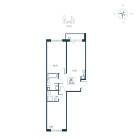 Квартира 68,5 м², 2-комнатная - изображение 1