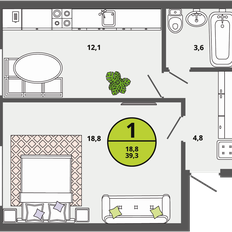 Квартира 39,3 м², 1-комнатная - изображение 2