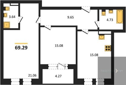 Квартира 69,3 м², 2-комнатная - изображение 1