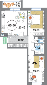 Квартира 65,6 м², 2-комнатная - изображение 1