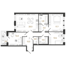 Квартира 105,3 м², 3-комнатная - изображение 2
