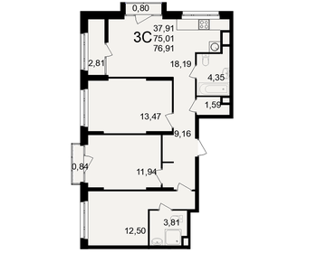 Квартира 76,9 м², 3-комнатная - изображение 1