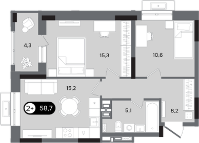Квартира 58,7 м², 2-комнатная - изображение 1