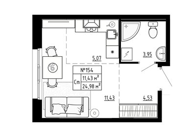 Квартира 25,1 м², студия - изображение 1