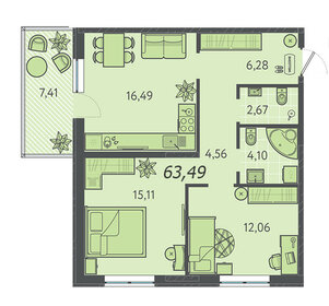 Квартира 63,5 м², 2-комнатная - изображение 1