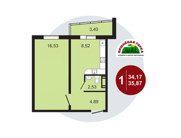 Квартира 35,9 м², 1-комнатная - изображение 1