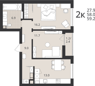 Квартира 58 м², 2-комнатная - изображение 1