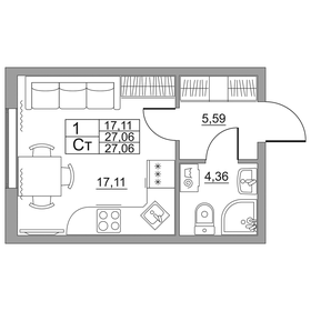 Квартира 27,1 м², студия - изображение 1