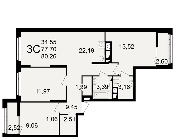 80,3 м², 3-комнатная квартира 8 908 860 ₽ - изображение 77