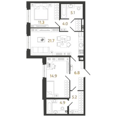 Квартира 73,9 м², 2-комнатная - изображение 2
