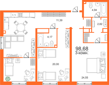 Квартира 98,7 м², 3-комнатная - изображение 1