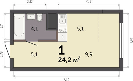 Квартира 22,8 м², студия - изображение 1