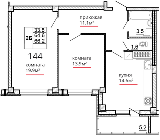 Квартира 66,2 м², 2-комнатная - изображение 1