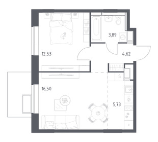 Квартира 42,9 м², 1-комнатная - изображение 1