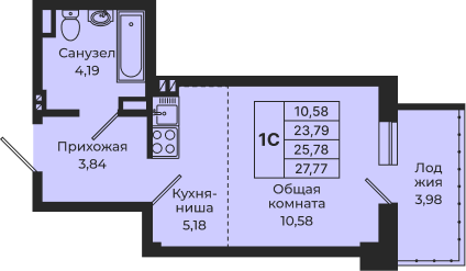 Квартира 27,7 м², студия - изображение 1