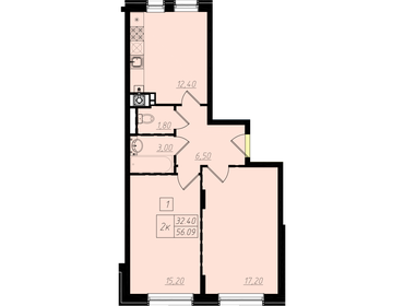 Квартира 56,2 м², 2-комнатная - изображение 1