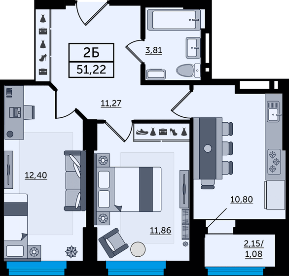51,2 м², 2-комнатная квартира 6 863 480 ₽ - изображение 1