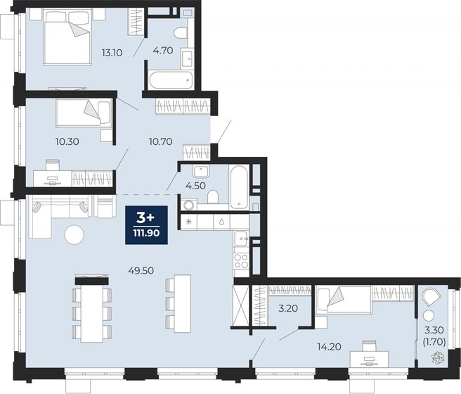 111,9 м², 3-комнатная квартира 15 140 000 ₽ - изображение 22
