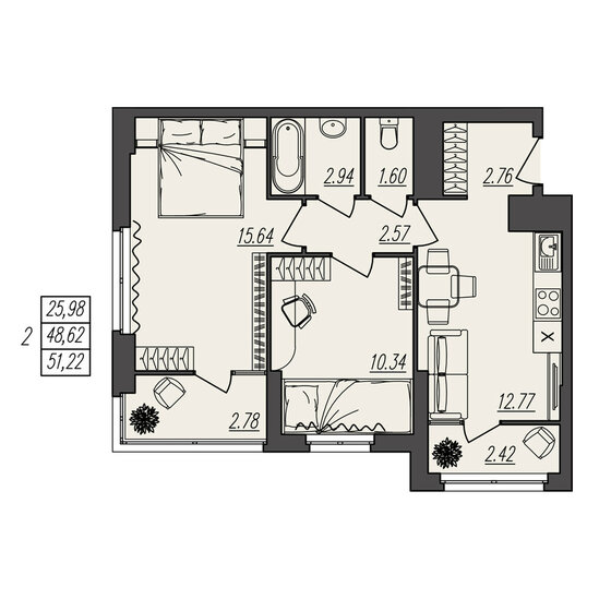 51,2 м², 2-комнатная квартира 8 195 200 ₽ - изображение 19