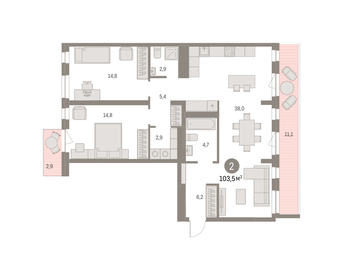 97,3 м², 2-комнатная квартира 16 960 000 ₽ - изображение 73