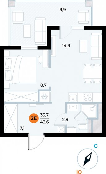 43,6 м², 1-комнатные апартаменты 11 783 927 ₽ - изображение 21