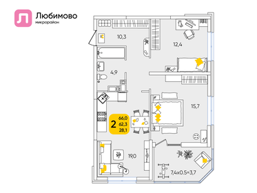 65 м², 2-комнатная квартира 9 425 000 ₽ - изображение 7