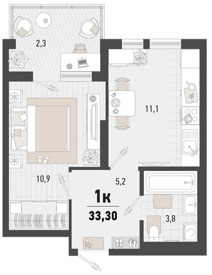 33,3 м², 1-комнатная квартира 9 903 420 ₽ - изображение 1