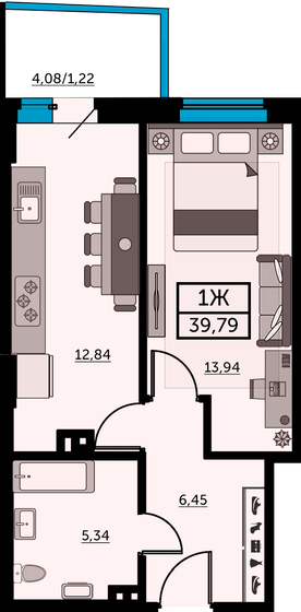 39,4 м², 1-комнатная квартира 5 597 640 ₽ - изображение 1