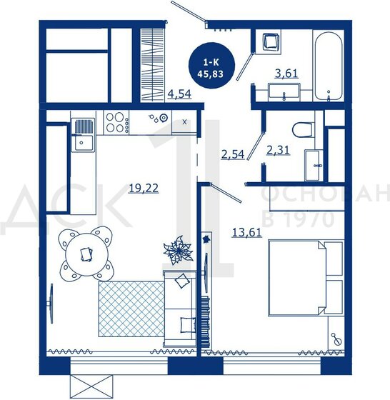 45,8 м², 1-комнатная квартира 7 600 000 ₽ - изображение 1