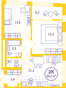 Квартира 63 м², 2-комнатная - изображение 1