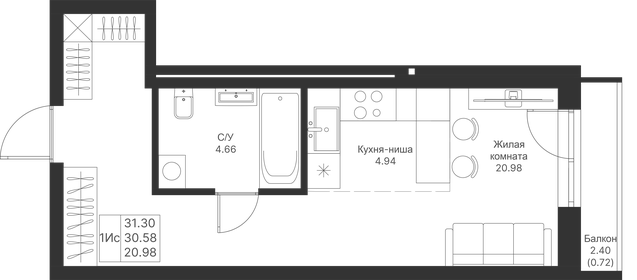 Квартира 31,3 м², студия - изображение 1