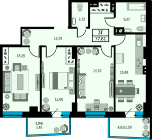 Квартира 77,2 м², 3-комнатная - изображение 1