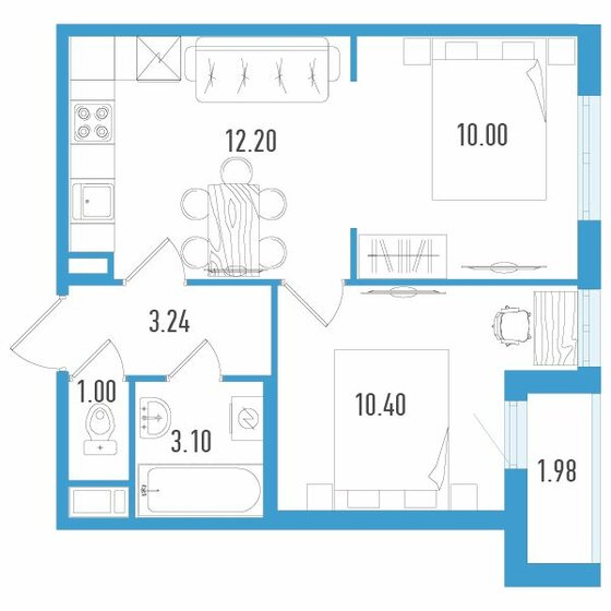 40,9 м², 2-комнатная квартира 6 344 150 ₽ - изображение 46