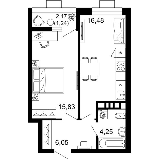 43,9 м², 1-комнатная квартира 9 309 355 ₽ - изображение 1