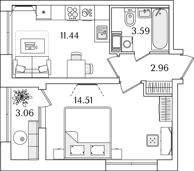 34 м², 1-комнатная квартира 10 395 271 ₽ - изображение 25