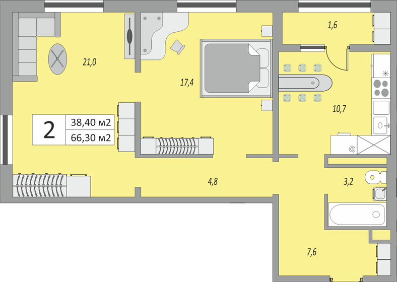 66,3 м², 2-комнатная квартира 4 267 068 ₽ - изображение 1