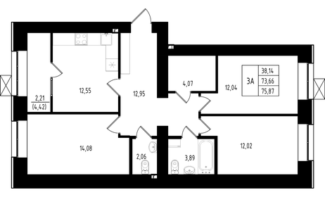 Квартира 75,9 м², 3-комнатная - изображение 1