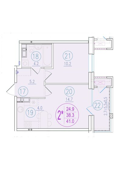 41 м², 2-комнатная квартира 7 503 000 ₽ - изображение 1