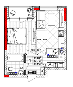 32 м², 1-комнатная квартира 5 290 000 ₽ - изображение 18