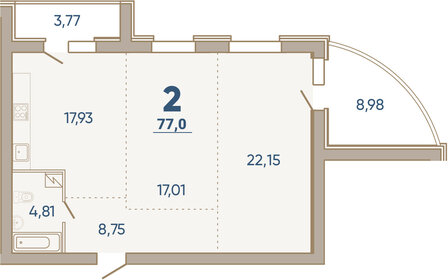 Квартира 77 м², 2-комнатная - изображение 1