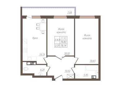 Квартира 79,1 м², 2-комнатная - изображение 1