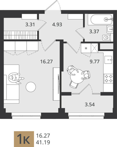 41,2 м², 1-комнатная квартира 5 684 220 ₽ - изображение 1