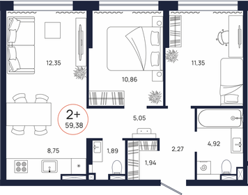 62,8 м², 3-комнатная квартира 6 850 000 ₽ - изображение 25