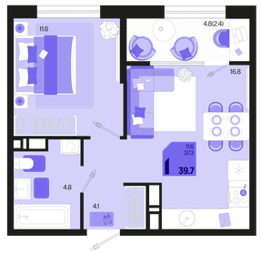 39 м², 1-комнатная квартира 5 770 000 ₽ - изображение 84